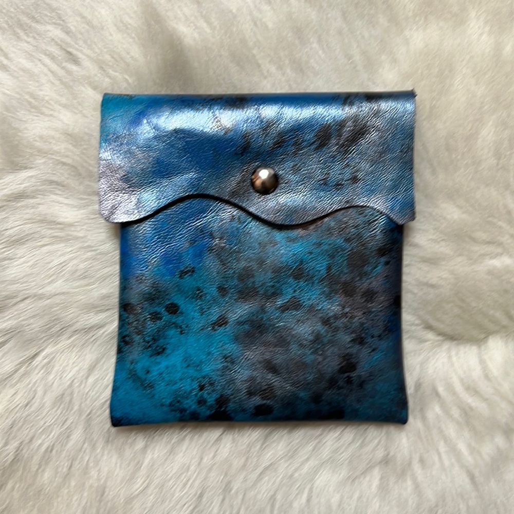 Hand Crafted Leather Pouch with Magnetic Closure Hand Sewn & Hand Painted
